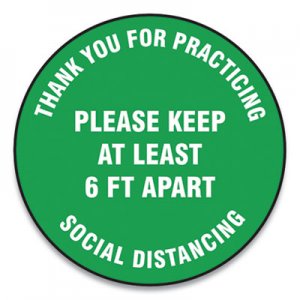 Accuform GN1MFS424ESP Slip-Gard Floor Signs, 12" Circle, "Thank You For Practicing Social Distancing Please Keep At Least 6 ft