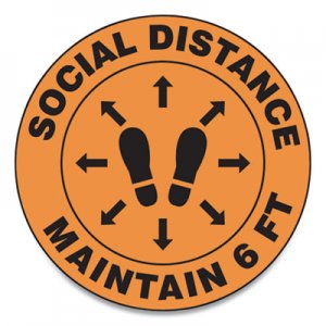 Accuform GN1MFS384ESP Slip-Gard Social Distance Floor Signs, 12" Circle, "Social Distance Maintain 6 ft", Footprint, Orange, 25/Pack