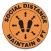 Accuform GN1MFS384ESP Slip-Gard Social Distance Floor Signs, 12" Circle, "Social Distance Maintain 6 ft", Footprint, Orange, 25/Pack