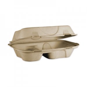 World Centric WORTOSCU34D Fiber Hinged Hoagie Box Containers, 2-Compartment, 9 x 6 x 3, Natural, 500/Carton