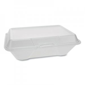 Pactiv PCTYTH102050001 Foam Hinged Lid Containers, Single Tab Lock #205 Utility, 9.19 x 6.5 x 2.75, White