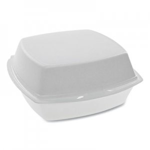 Pactiv PCTYTH100800000 Foam Hinged Lid Containers, Single Tab Lock, 6.38 x 6.38 x 3, White, 500/Carton