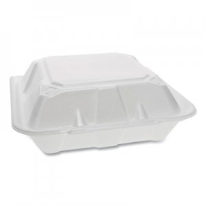 Pactiv PCTYTD199030000 Foam Hinged Lid Containers, Dual Tab Lock, 3-Compartment, 9.13 x 9 x 3.25, White, 150