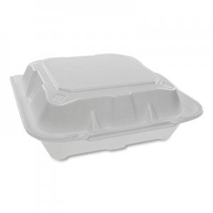 Pactiv PCTYTD188010000 Foam Hinged Lid Containers, Dual Tab Lock, 8.42 x 8.15 x 3, White, 150/Carton
