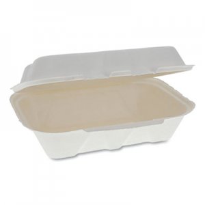 Pactiv PCTYMCH00890001 EarthChoice Bagasse Hinged Lid Container, Dual Tab Lock, 9.1 x 6.1 x 3.3, Natural, 150