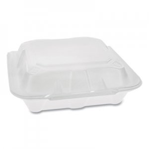 Pactiv PCTYTD18801ECON Foam Hinged Lid Containers, Dual Tab Lock Economy, 8.42 x 8.15 x 3, White, 150/Carton