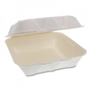 Pactiv PCTYMCH09010001 EarthChoice Bagasse Hinged Lid Container, Dual Tab Lock Large Container, 9 x 9 x 3.5, Natural, 150
