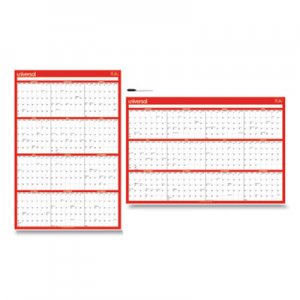 Universal UNV71004 Erasable Wall Calendar, 24 x 36, White/Red, 2021