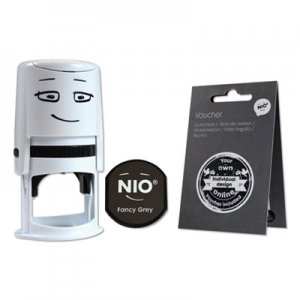 NIO COS071509 Stamp with Voucher and Fancy Gray Ink Pad, Self-Inking, 1.56" Diameter