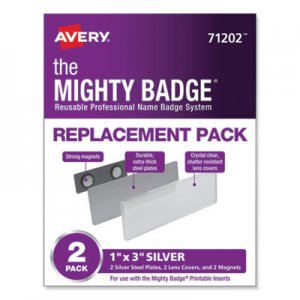 Avery AVE71202 The Mighty Badge Name Badge Holders, Horizontal, 3 x 1, Silver, 2/Pack
