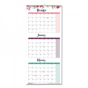 Blueline REDC171129 3-Month Wall Calendar, 12.25 x 27, Floral, 2021
