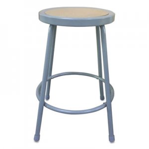 Alera ALEIS6624G Industrial Metal Shop Stool, 24" Seat Height, Supports up to 300 lbs, Brown Seat/Gray Back, Gray Base