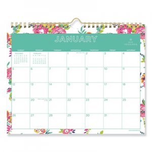 Blue Sky BLS103629 Day Designer Wirebound Wall Calendar, 11 x 8.75, White Floral, 2021