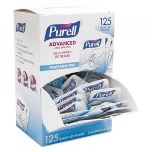 PURELL GOJ9630125NSBX Single Use Advanced Gel Hand Sanitizer, 1.2 mL, Packet, Clear, 125/Box