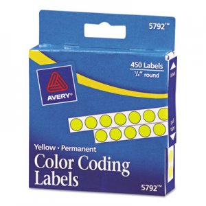 Avery AVE05792 Handwrite-Only Permanent Self-Adhesive Round Color-Coding Labels in Dispensers, 0.25" dia., Yellow, 450/Roll, (5792