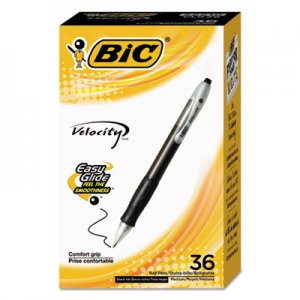 BIC BICVLG361BK Velocity Retractable Ballpoint Pen Value Pack, Medium 1 mm, Black Ink and Barrel, 36/Pack
