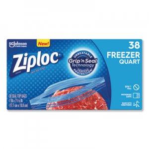 Ziploc SJN314444 Double Zipper Freezer Bags, 1 qt, 2.7 mil, 6.97" x 7.7", Clear, 9/Carton