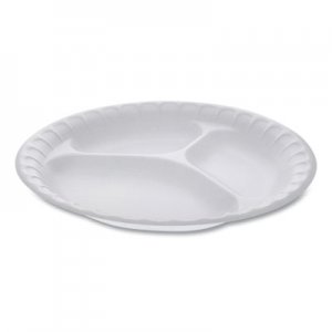Pactiv PCT0TH10011 Unlaminated Foam Dinnerware, 3-Compartment Plate, 9" Diameter, White, 500/Carton