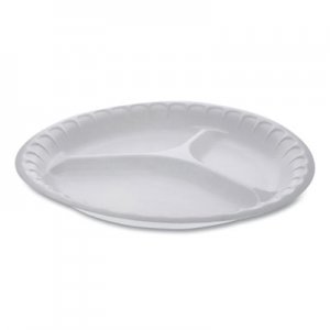 Pactiv PCT0TH10044000Y Unlaminated Foam Dinnerware, 3-Compartment Plate, 10.25" Diameter, White, 540/Carton