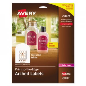 Avery AVE22809 Textured Arched Print-to-the-Edge Labels, Laser Printers, 3 x 2.25, White, 9/Sheet, 10 Sheets