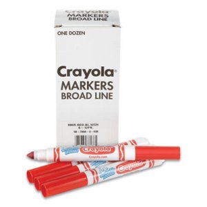 Crayola CYO24326256 Broad Line Washable Markers, Broad Bullet Tip, Red, 12/Box