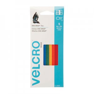 VELCRO Brand VEK906489 ONE-WRAP Pre-Cut Thin Ties, 0.5" x 8", Assorted Colors, 5/Pack