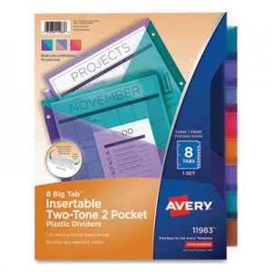 Avery AVE710147 Big Tab Insertable Two-Pocket Plastic Dividers, 8-Tab, 11.13 x 9.25, Assorted, 1 Set