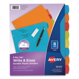 Avery AVE2609668 Big Tab Write and Erase Durable Plastic Dividers, 8-Tab, Letter, Assorted, 1 Set