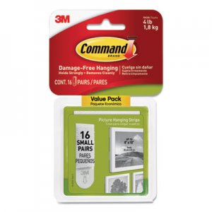 Command MMM1720516ES Picture Hanging Strips, Value Pack, Small, Removable, 0.63" x 1.81", White, 16 Pairs/Pack