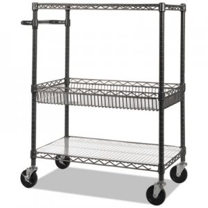 Alera ALESW543018BA Three-Tier Wire Rolling Cart, 34w x 18d x 40h, Black Anthracite