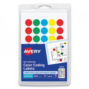 Avery AVE05473 Handwrite-Only Self-Adhesive "See Through" Removable Round Color Dots, 0.75" dia., Assorted, 35/Sheet, 29 Sheets
