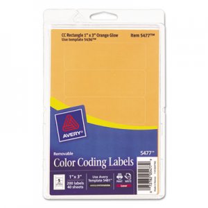 Avery 05477 Printable Removable Color-Coding Labels, 1 x 3, Neon Orange, 200/Pack
