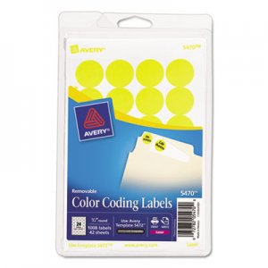 Avery AVE05470 Printable Removable Color-Coding Labels, 3/4" dia, Neon Yellow, 1008/Pack
