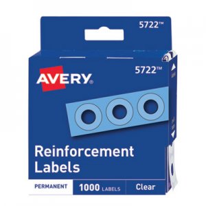 Avery AVE05722 Dispenser Pack Hole Reinforcements, 1/4" Dia, Clear, 1000/Pack, (5722)