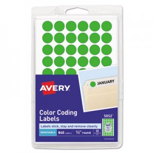 Avery AVE05052 Handwrite Only Removable Round Color-Coding Labels, 1/2" dia, Neon Green, 840/PK