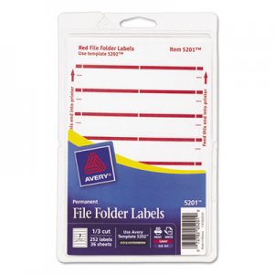 Avery 05201 Print or Write File Folder Labels, 11/16 x 3 7/16, White/Dark Red Bar, 252/Pack
