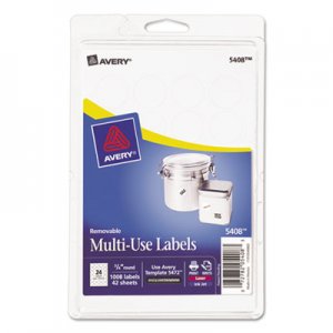 Avery 05408 Removable Multi-Use Labels, 3/4" dia, White, 1008/Pack