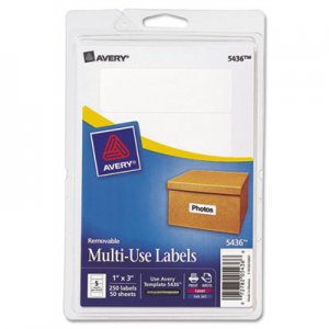 Avery 05436 Removable Multi-Use Labels, 1 x 3, White, 250/Pack