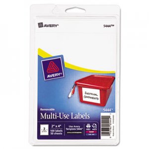 Avery 05444 Removable Multi-Use Labels, 2 x 4, White, 100/Pack