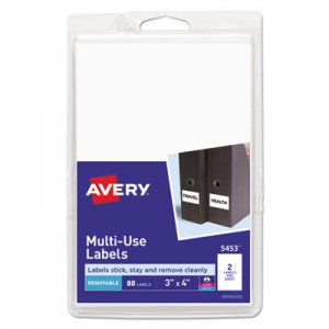 Avery AVE05453 Removable Multi-Use Labels, Inkjet/Laser Printers, 3 x 4, White, 2/Sheet, 40 Sheets/Pack, (5453)