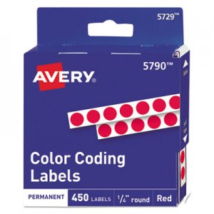 Avery AVE05790 Permanent Self-Adhesive Round Color-Coding Labels, 1/4" dia, Red, 450/Pack