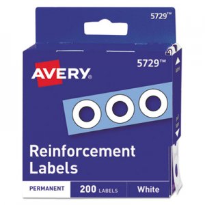 Avery AVE05729 Dispenser Pack Hole Reinforcements, 1/4" Dia, White, 200/Pack, (5729)