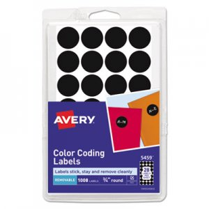 Avery AVE05459 Handwrite Only Removable Round Color-Coding Labels, 3/4" dia, Black, 1008/Pack