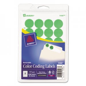Avery 05468 Printable Removable Color-Coding Labels, 3/4" dia, Neon Green, 1008/Pack