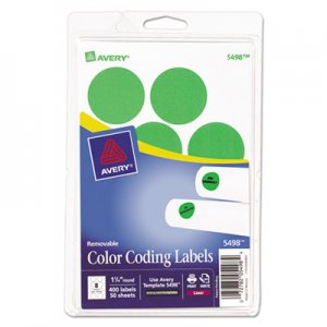 Avery AVE05498 Printable Removable Color-Coding Labels, 1 1/4" dia, Neon Green, 400/Pack