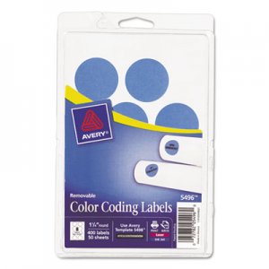 Avery AVE05496 Printable Removable Color-Coding Labels, 1 1/4" dia, Light Blue, 400/Pack