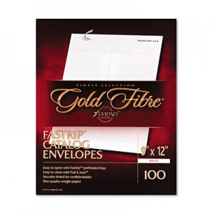 Ampad 73127 Gold Fibre Fastrip Catalog Envelope, Side Seam, 9 x 12, White, 100/Box