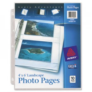 Avery 13406 Photo Storage Pages for Four 4 x 6 Horizontal Photos, 3-Hole Punched, 10/Pack