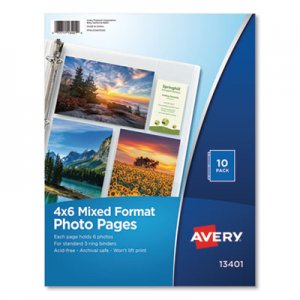 Avery AVE13401 Photo Storage Pages for Six 4 x 6 Mixed Format Photos, 3-Hole Punched, 10/Pack