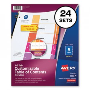 Avery AVE11167 Customizable TOC Ready Index Multicolor Dividers, 5-Tab, Letter, 24 Sets